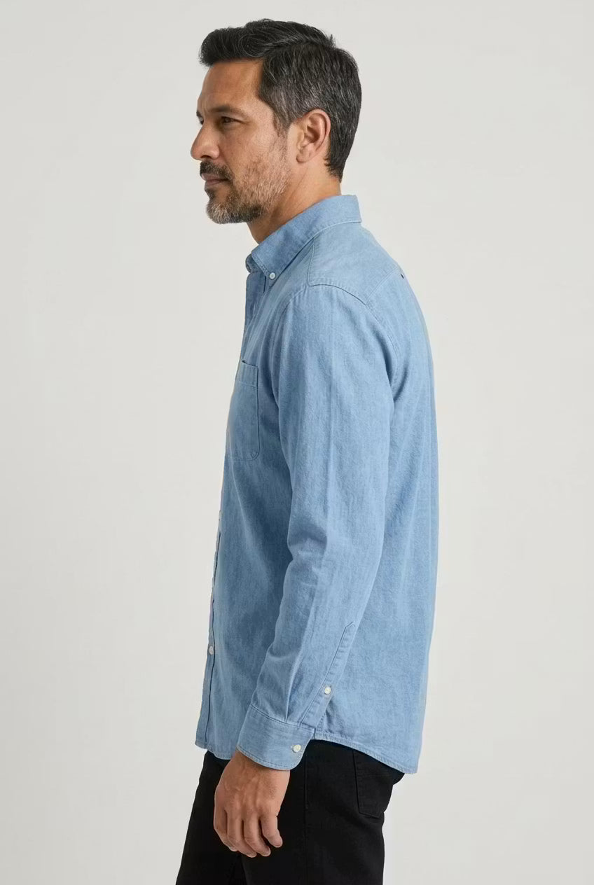 Men's Relaxed-Fit Chambray Shirt-Shirt-Azzella London