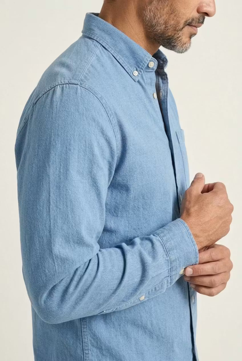 Men's Relaxed-Fit Chambray Shirt-Shirt-Azzella London