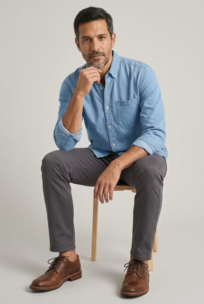 Men's Relaxed-Fit Chambray Shirt-Shirt-Azzella London