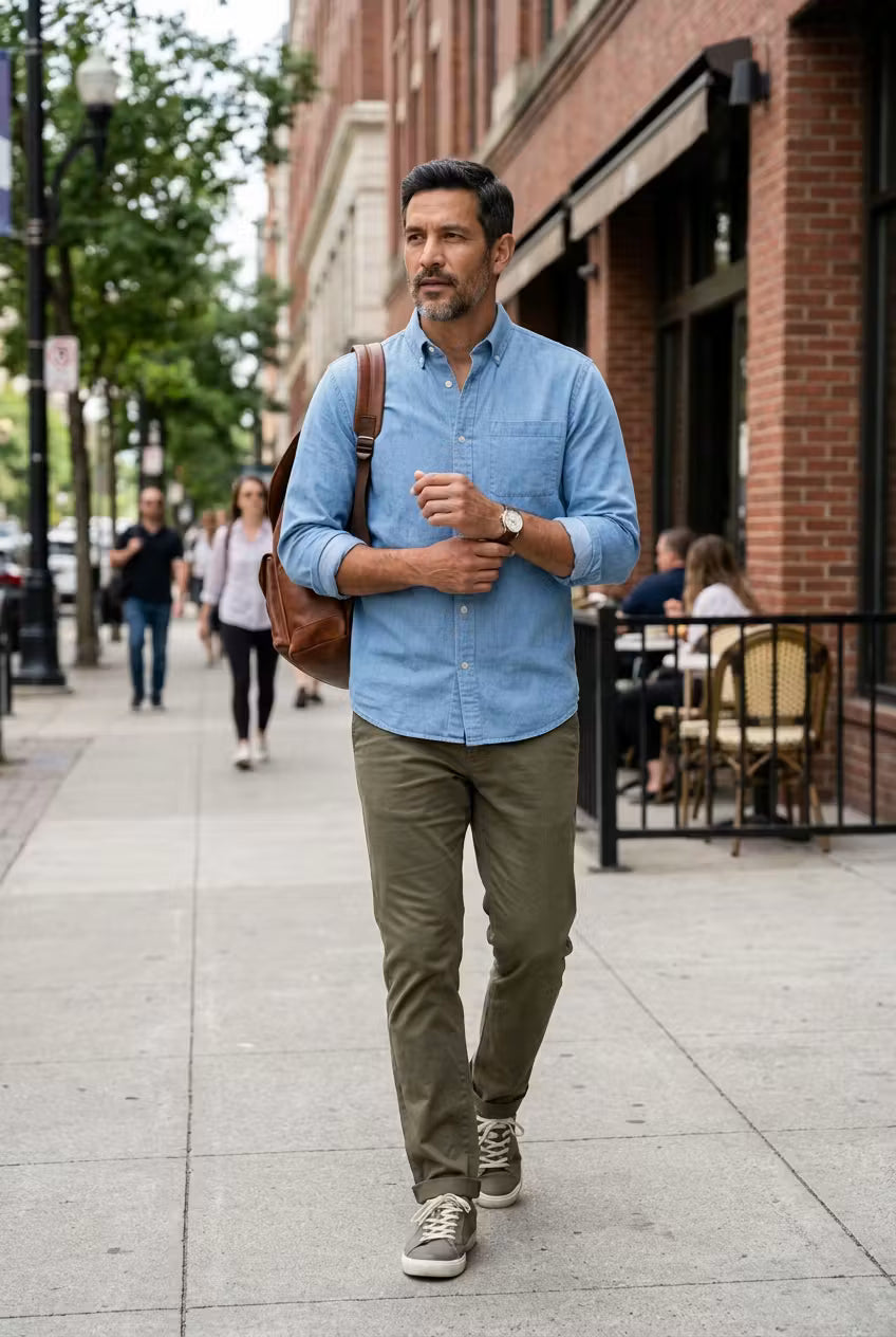 Men's Relaxed-Fit Chambray Shirt-Shirt-Azzella London