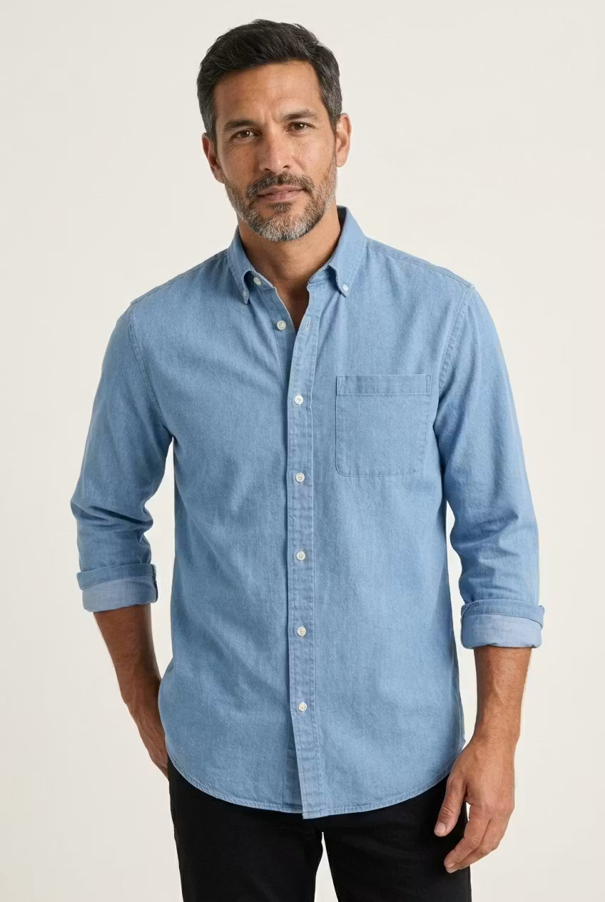 Men's Relaxed-Fit Chambray Shirt-Shirt-Azzella London