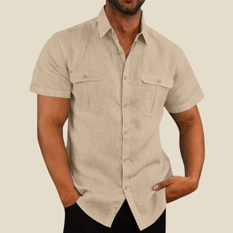 Men's Relaxed-Fit Shirt with Dual Chest Pockets-Shirt-Azzella London