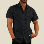 Men's Relaxed-Fit Shirt with Dual Chest Pockets-Shirt-Azzella London