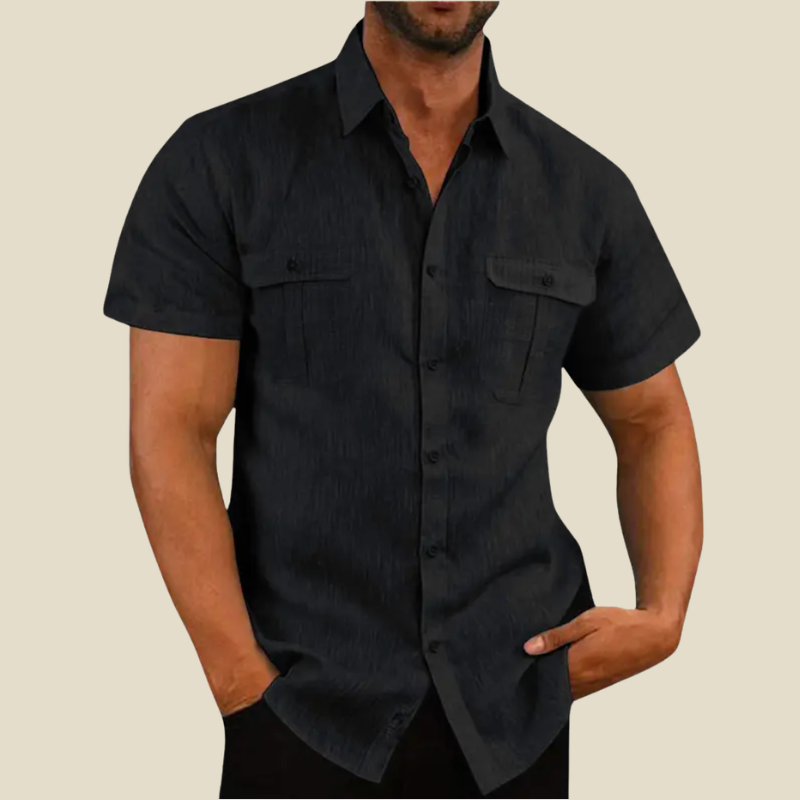 Men's Relaxed-Fit Shirt with Dual Chest Pockets-Shirt-Azzella London