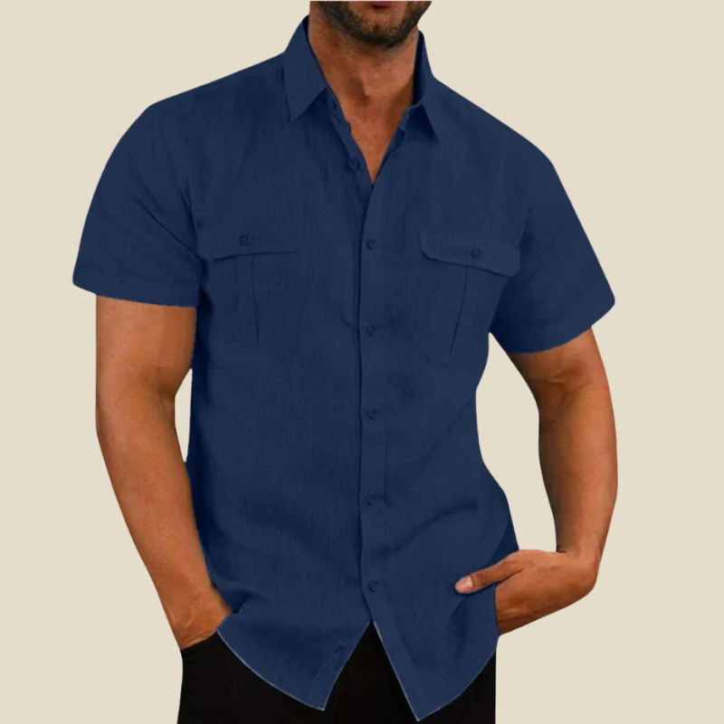 Men's Relaxed-Fit Shirt with Dual Chest Pockets-Shirt-Azzella London