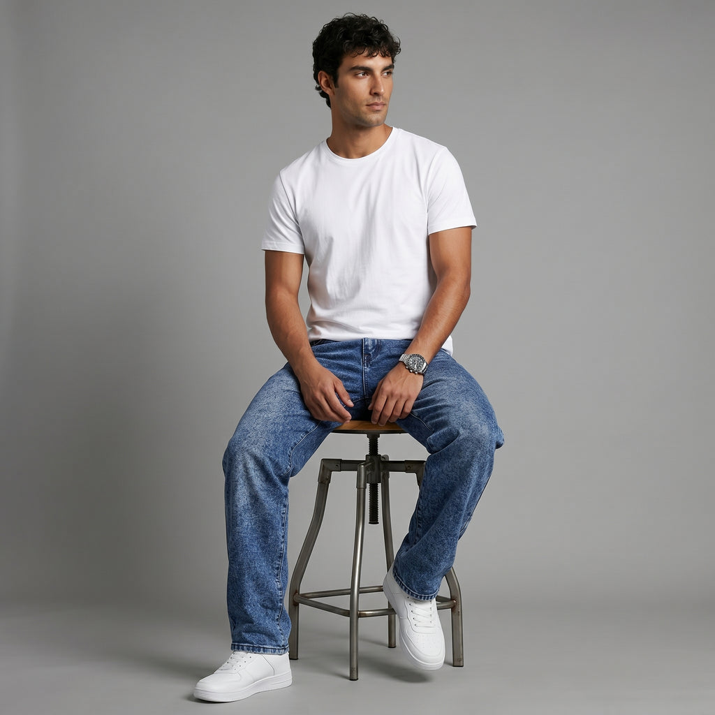 Men's Relaxed Straight-Leg Jeans-Azzella London