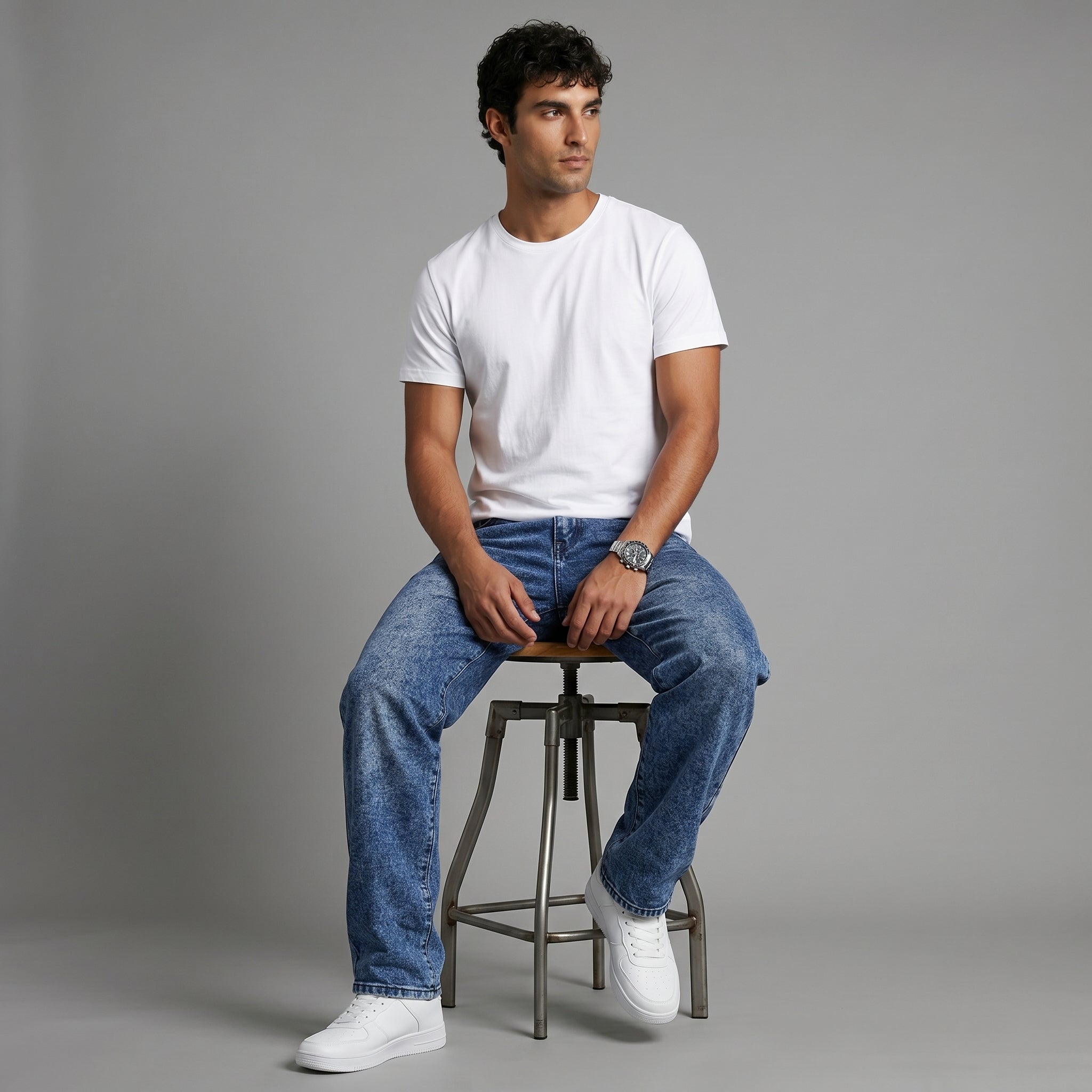 Men's Relaxed Straight-Leg Jeans-Azzella London
