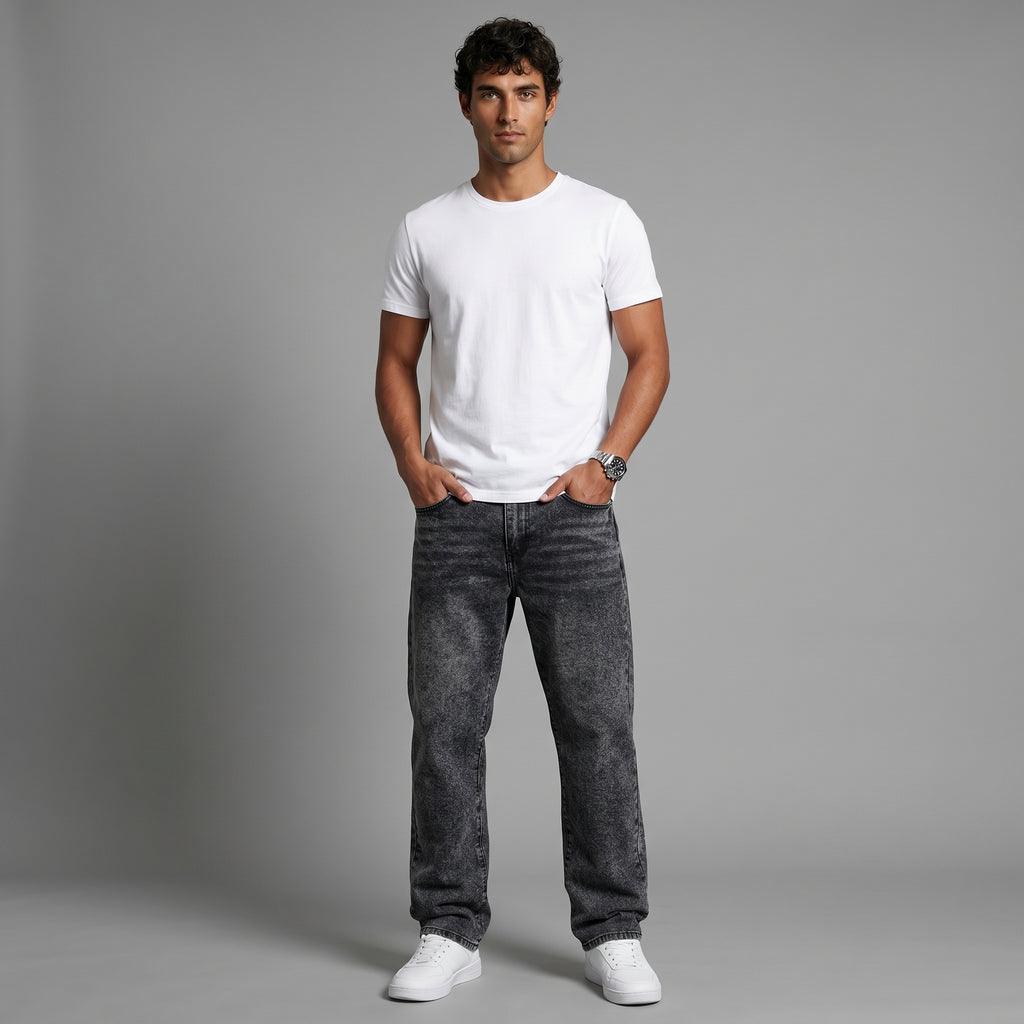 Men's Relaxed Straight-Leg Jeans-Azzella London