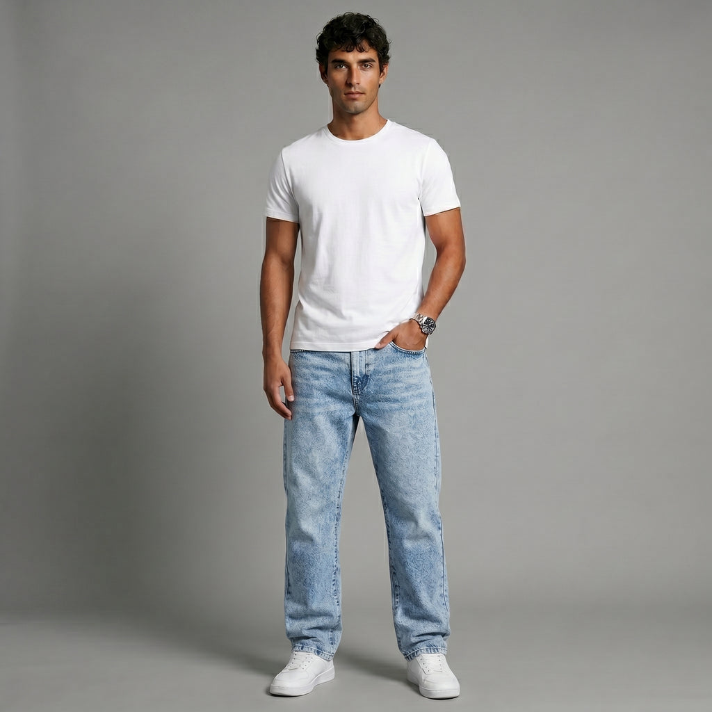 Men's Relaxed Straight-Leg Jeans-Azzella London