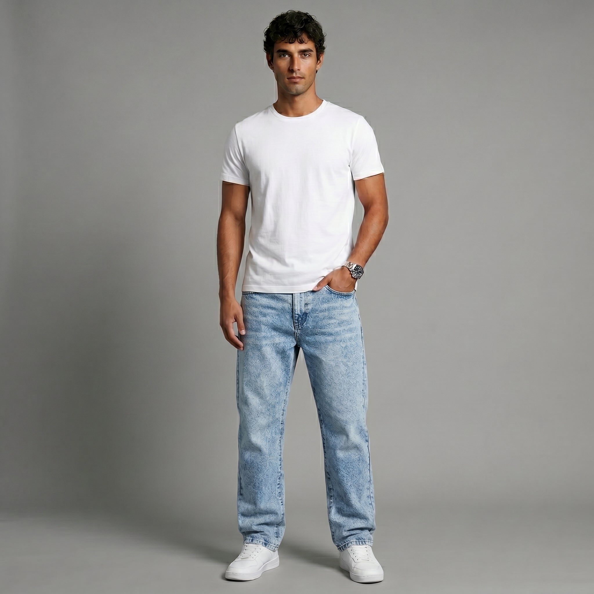 Men's Relaxed Straight-Leg Jeans-Azzella London