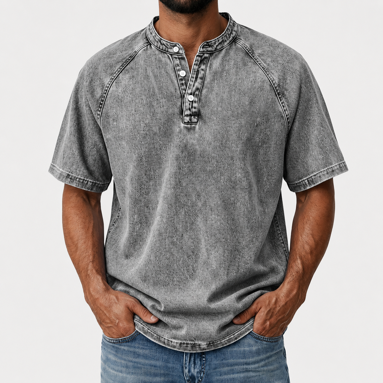 Men's Retro Cotton Henley Tee-T-Shirt-Azzella London