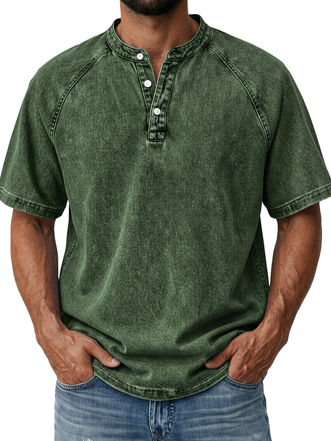 Men's Retro Cotton Henley Tee-T-Shirt-Azzella London