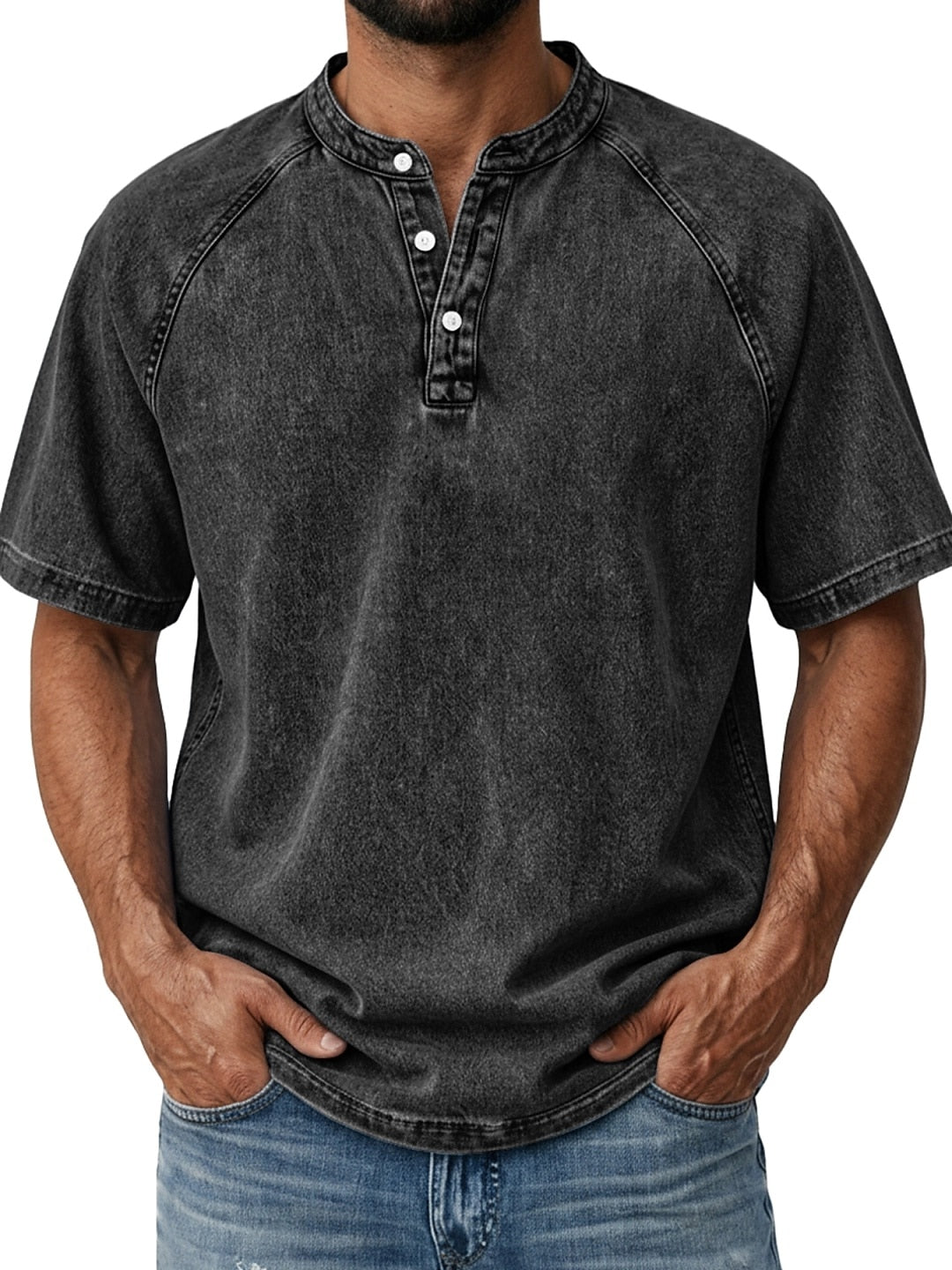 Men's Retro Cotton Henley Tee-T-Shirt-Azzella London