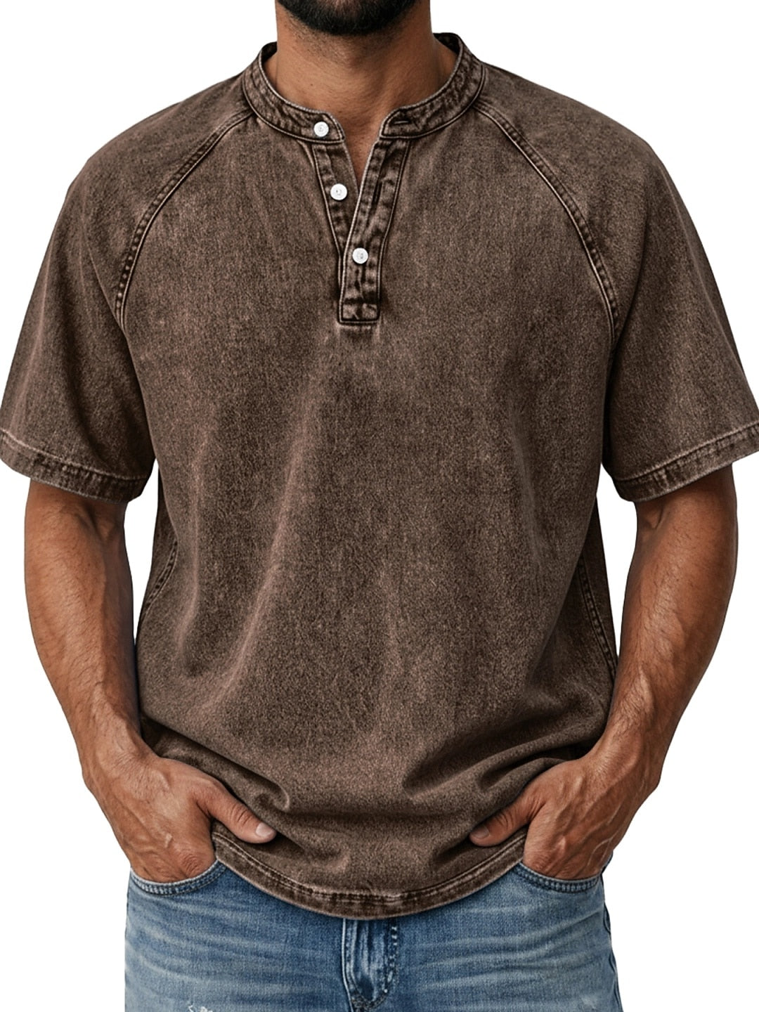 Men's Retro Cotton Henley Tee-T-Shirt-Azzella London