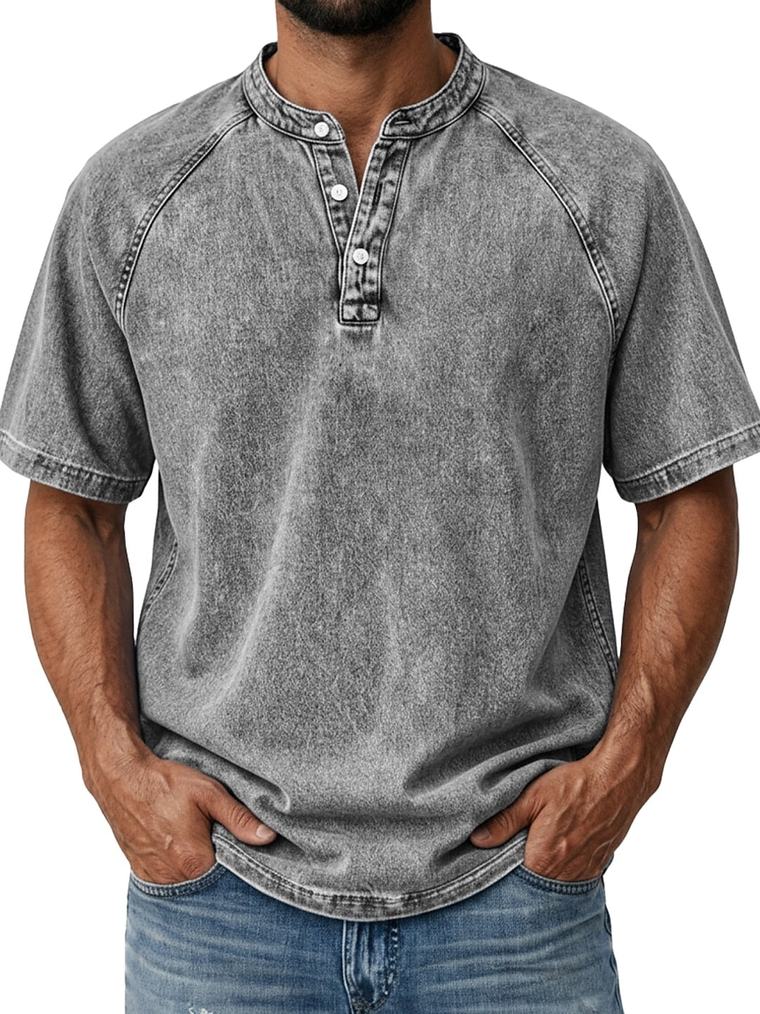 Men's Retro Cotton Henley Tee-T-Shirt-Azzella London