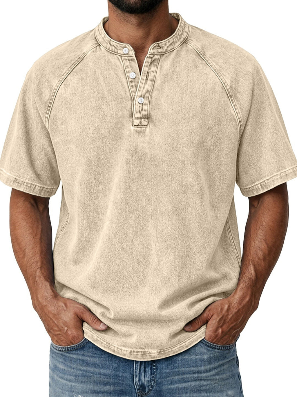 Men's Retro Cotton Henley Tee-T-Shirt-Azzella London