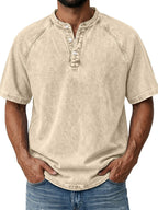 Men's Retro Cotton Henley Tee-T-Shirt-Azzella London