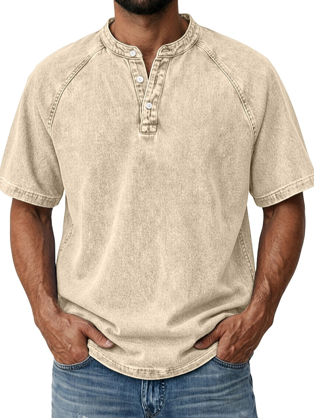 Men's Retro Cotton Henley Tee-T-Shirt-Azzella London