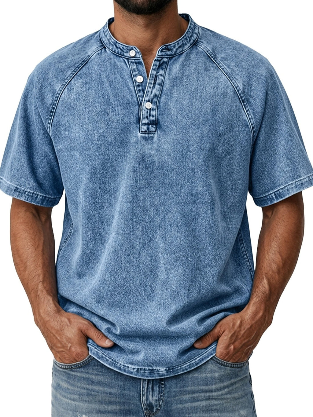 Men's Retro Cotton Henley Tee-T-Shirt-Azzella London