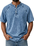 Men's Retro Cotton Henley Tee-T-Shirt-Azzella London
