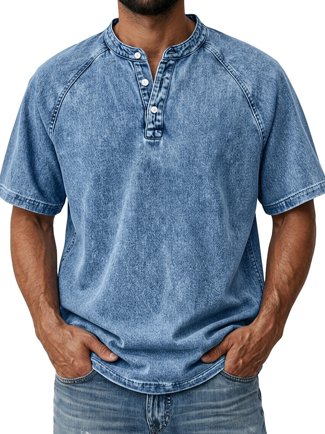 Men's Retro Cotton Henley Tee-T-Shirt-Azzella London