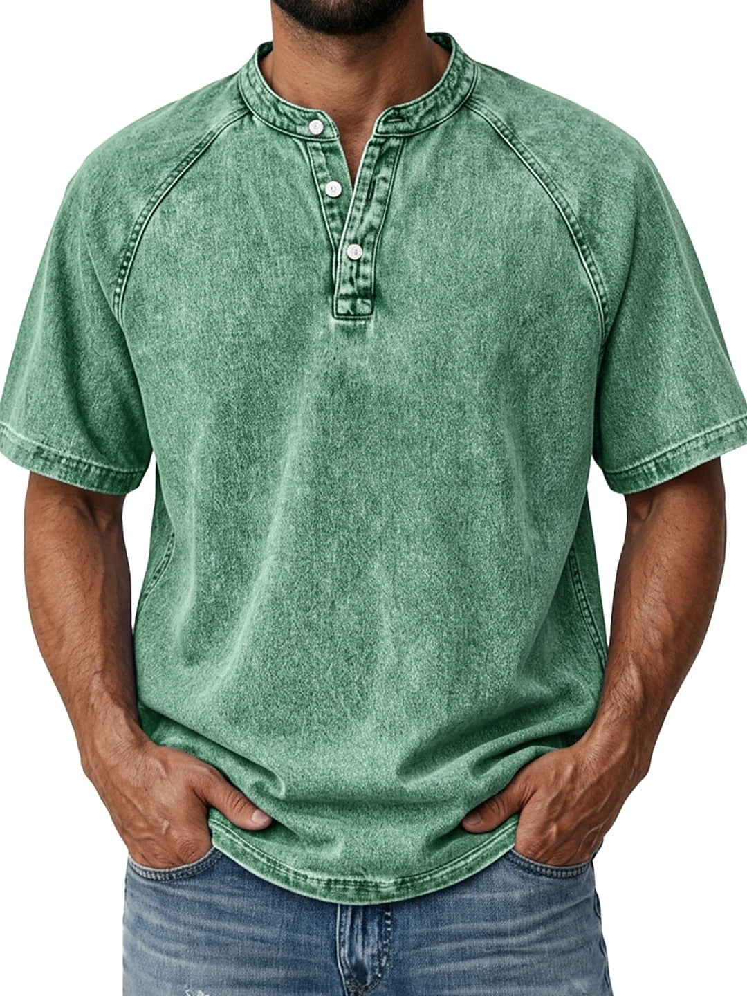 Men's Retro Cotton Henley Tee-T-Shirt-Azzella London