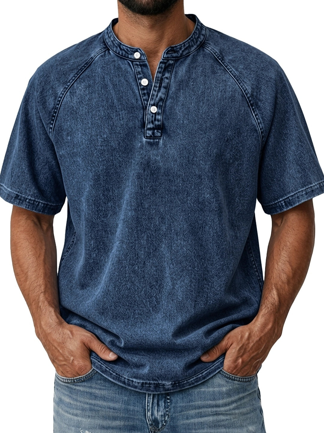 Men's Retro Cotton Henley Tee-T-Shirt-Azzella London