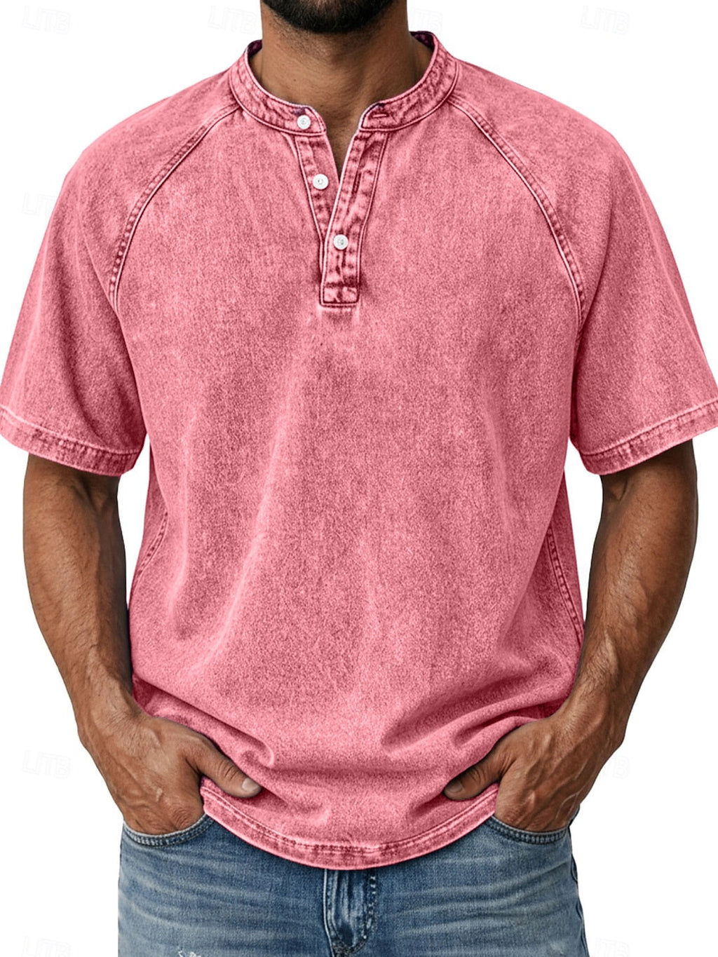 Men's Retro Cotton Henley Tee-T-Shirt-Azzella London