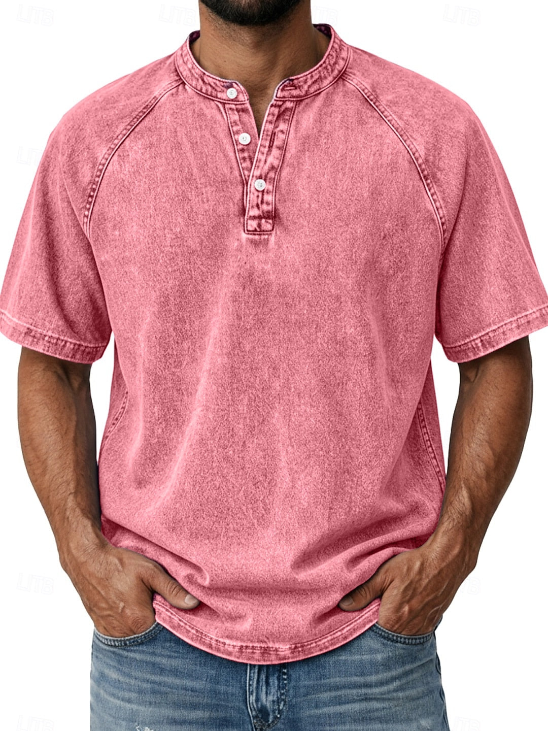 Men's Retro Cotton Henley Tee-T-Shirt-Azzella London