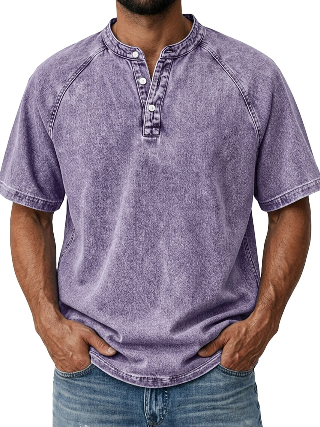 Men's Retro Cotton Henley Tee-T-Shirt-Azzella London