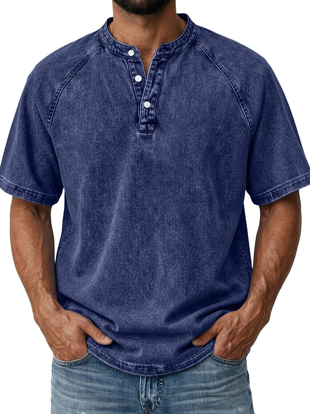 Men's Retro Cotton Henley Tee-T-Shirt-Azzella London