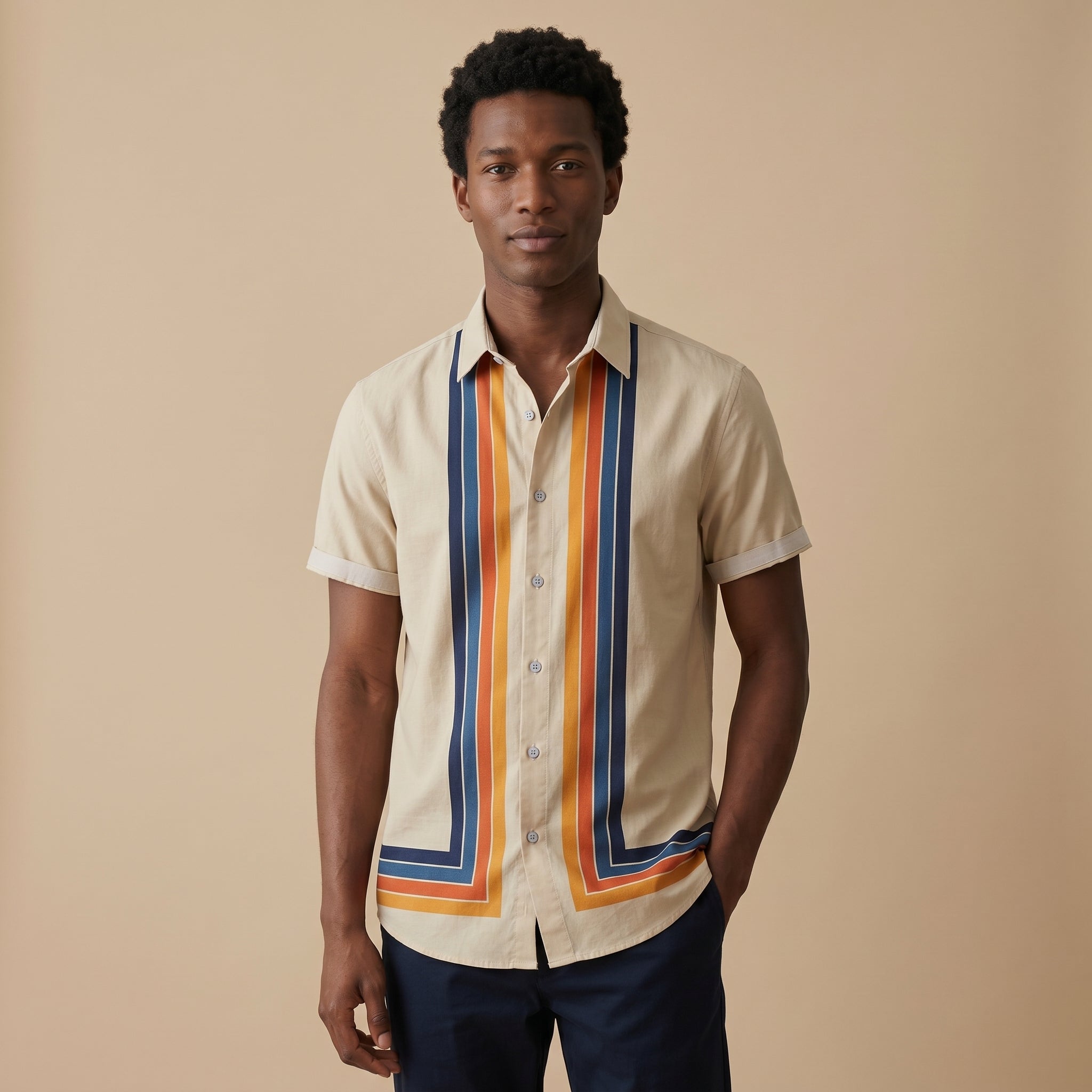 Men's Retro Stripe Short-Sleeve Shirt-Azzella London