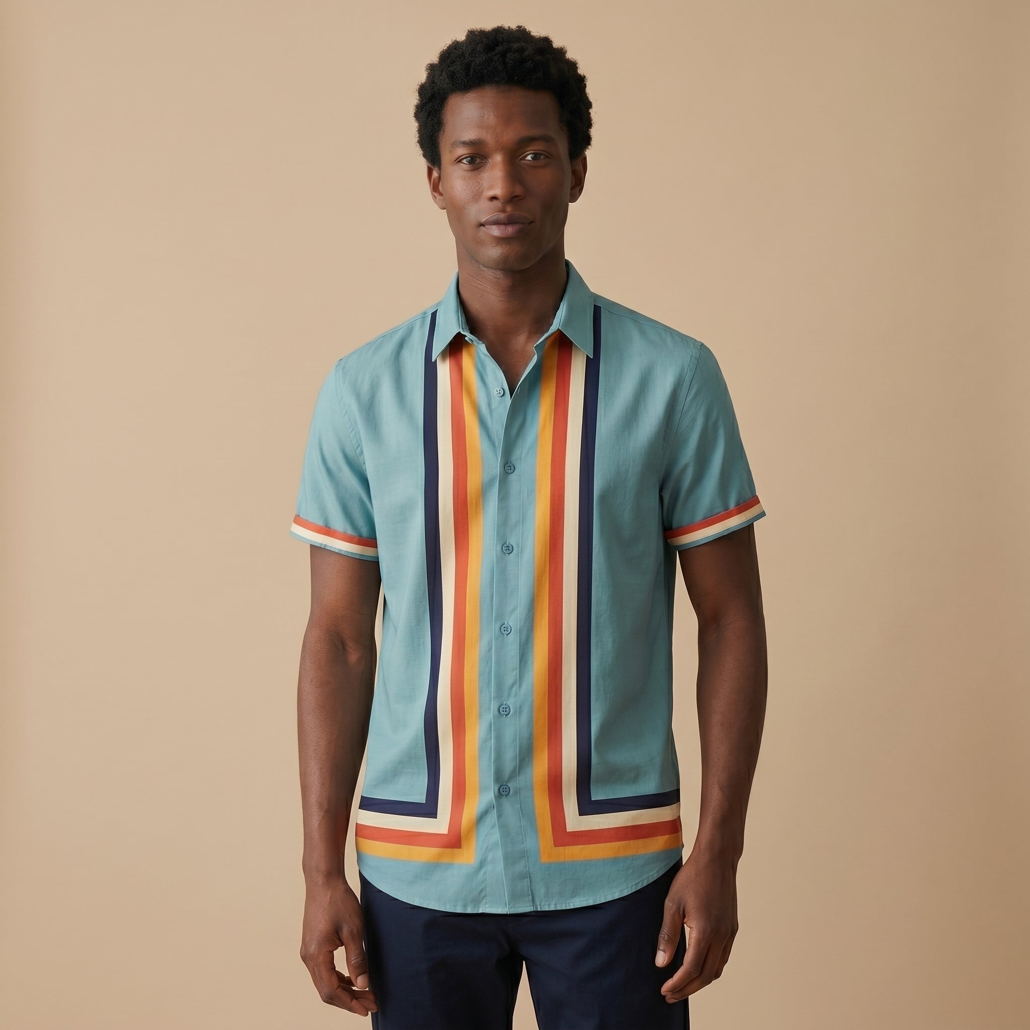 Men's Retro Stripe Short-Sleeve Shirt-Azzella London