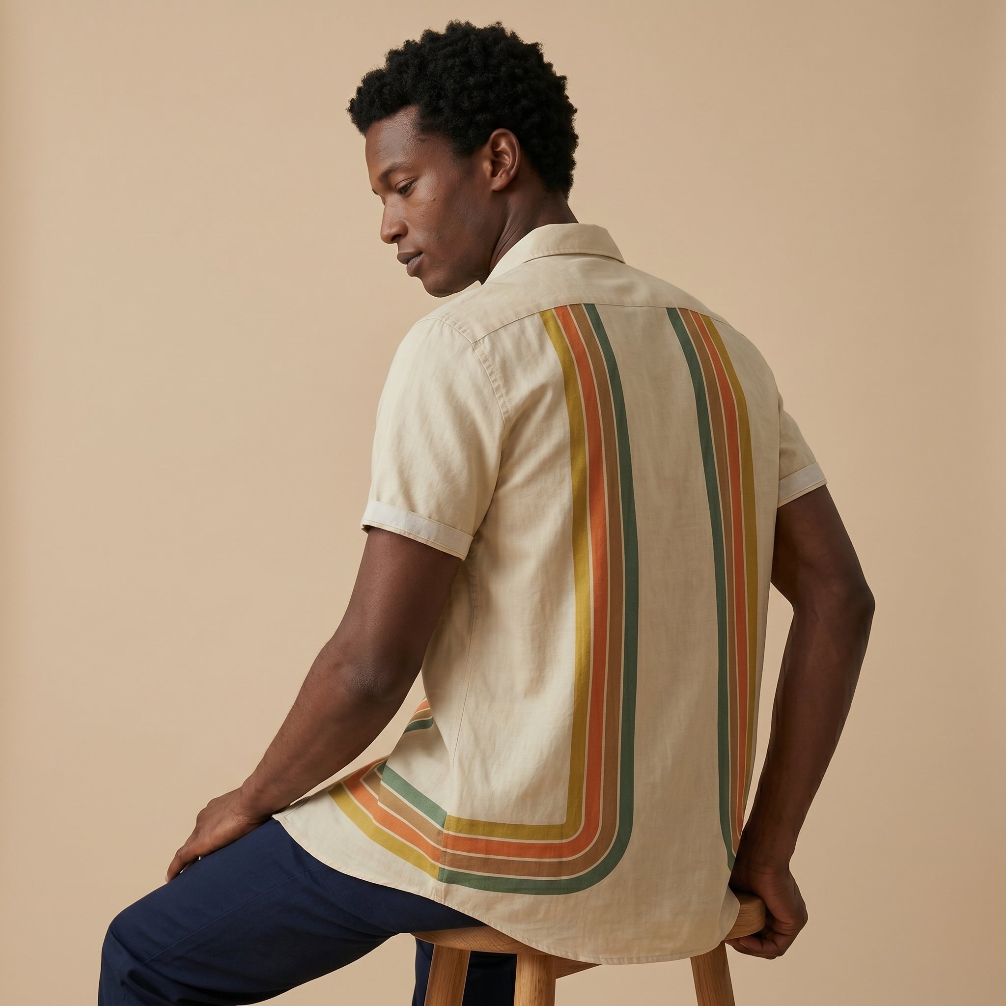Men's Retro Stripe Short-Sleeve Shirt-Azzella London