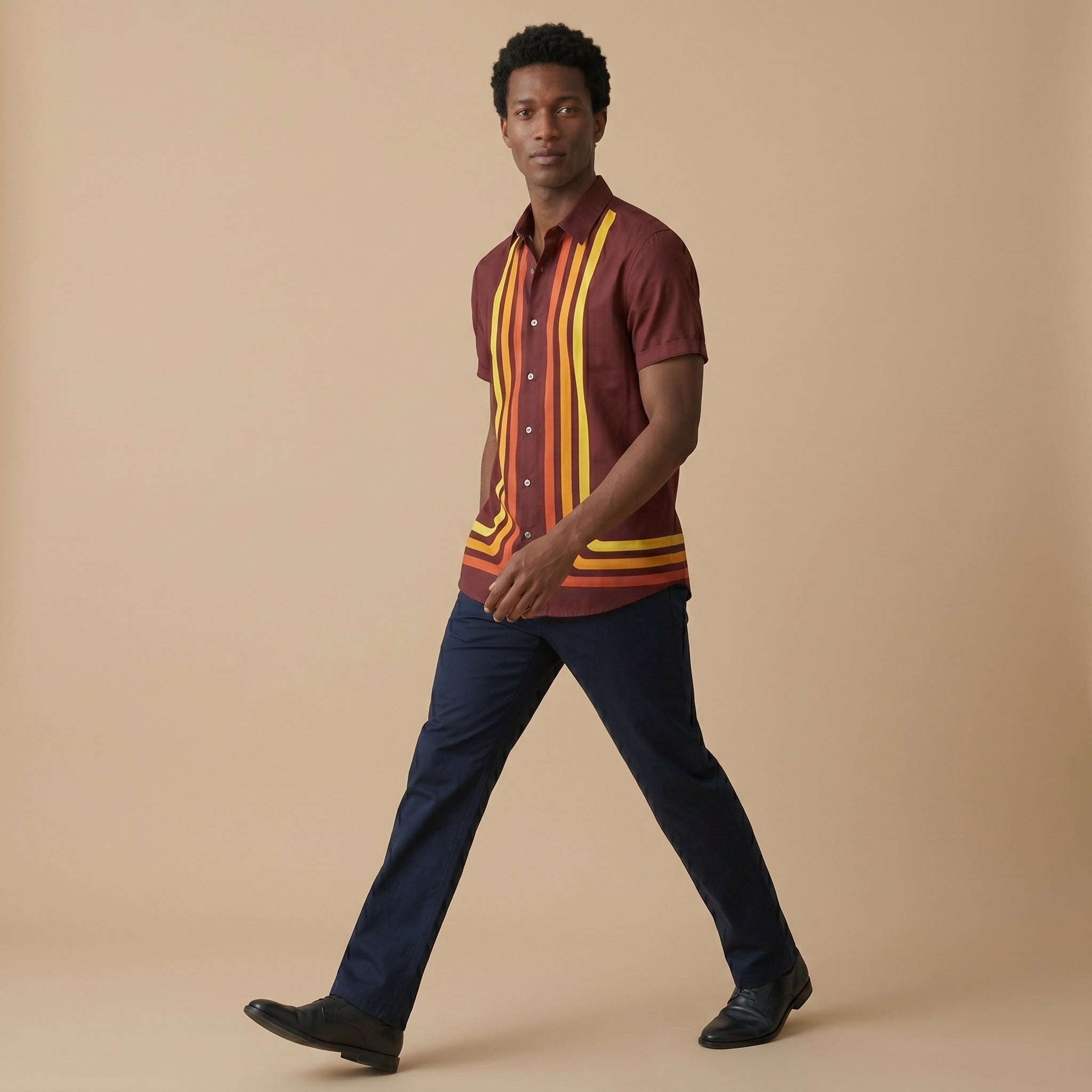 Men's Retro Stripe Short-Sleeve Shirt-Azzella London