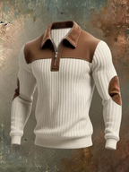Men's Ribbed Half Zip Polo-Polo Shirt-Azzella London