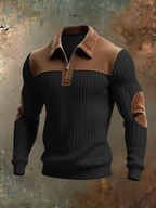 Men's Ribbed Half Zip Polo-Polo Shirt-Azzella London