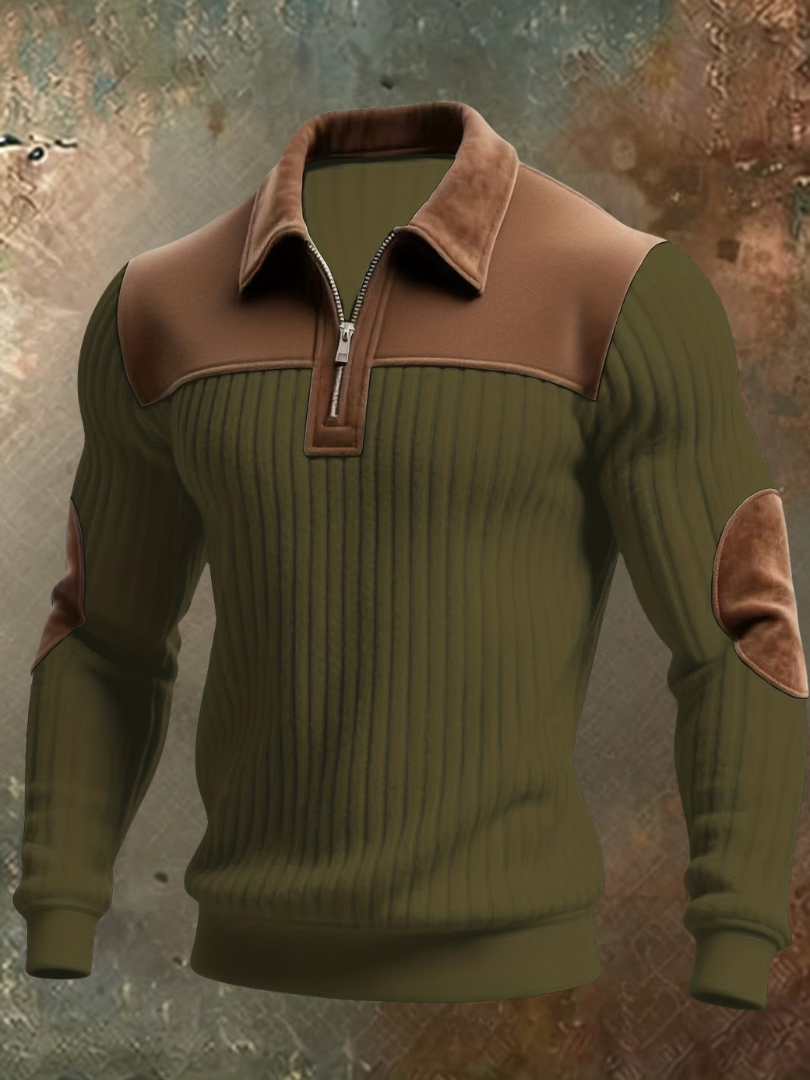 Men's Ribbed Half Zip Polo-Polo Shirt-Azzella London