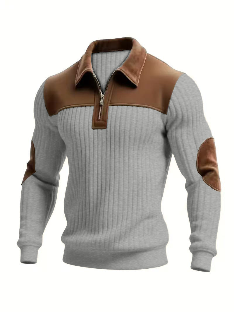 Men's Ribbed Half Zip Polo-Polo Shirt-Azzella London