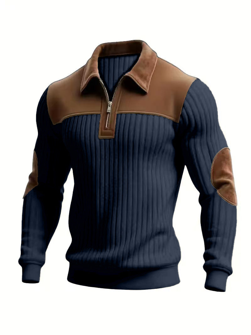 Men's Ribbed Half Zip Polo-Polo Shirt-Azzella London