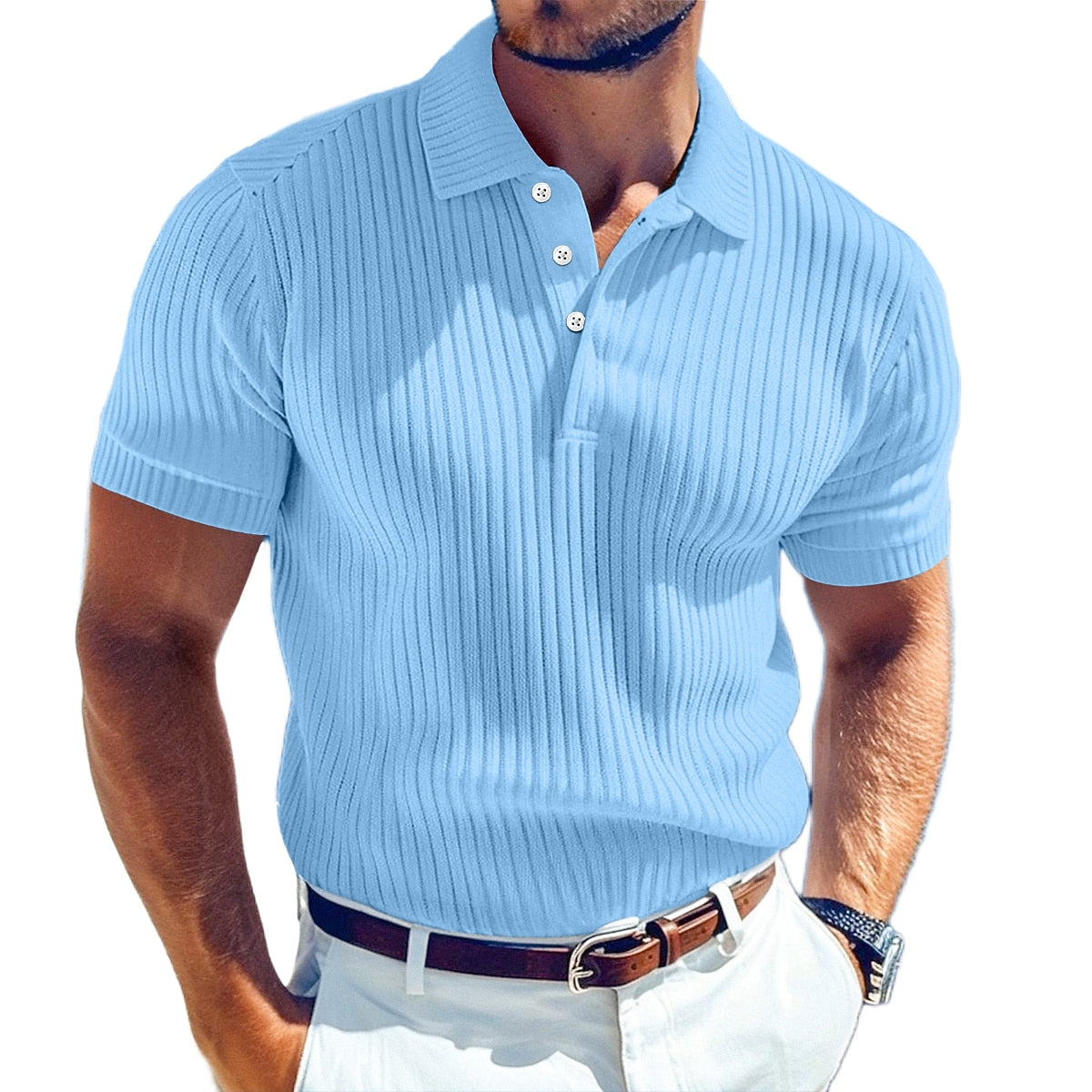 Men's Ribbed Knit Polo-Polo Shirt-Azzella London