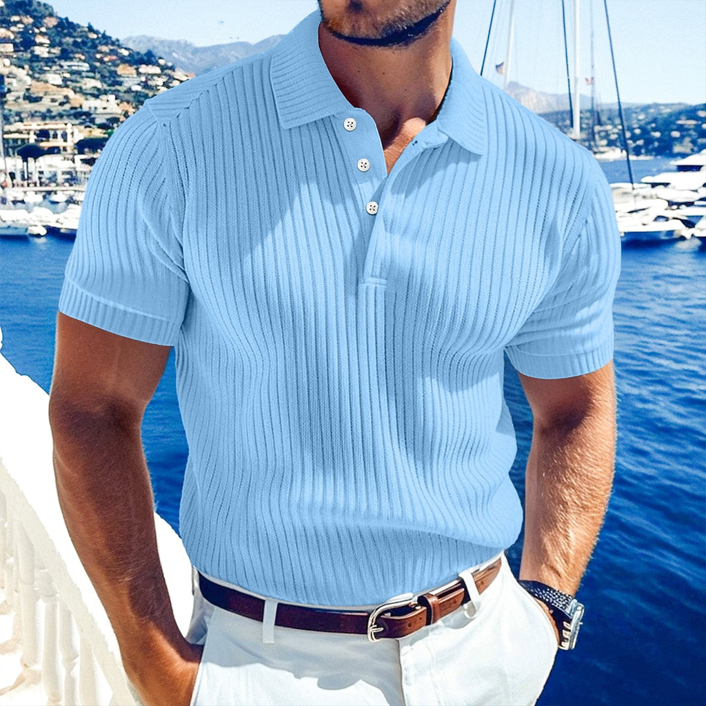 Men's Ribbed Knit Polo-Polo Shirt-Azzella London