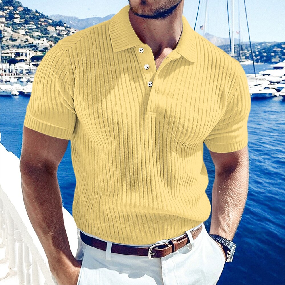 Men's Ribbed Knit Polo-Polo Shirt-Azzella London