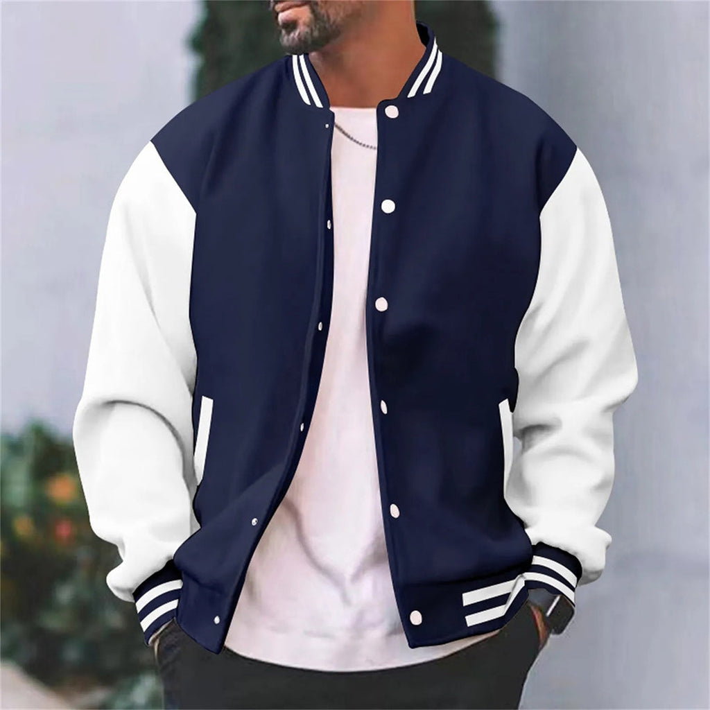 Men's Ribbed Trim Baseball Jacket-Azzella London