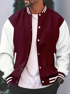 Men's Ribbed Trim Baseball Jacket-Azzella London