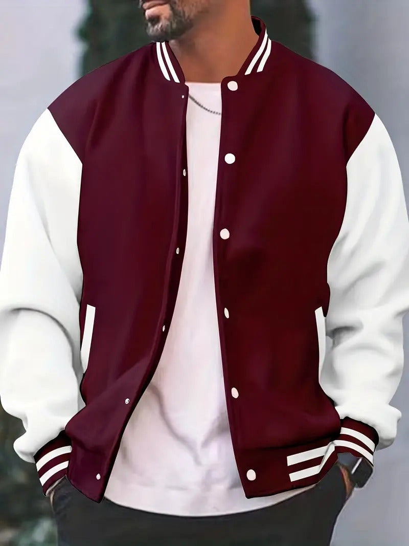 Men's Ribbed Trim Baseball Jacket-Azzella London