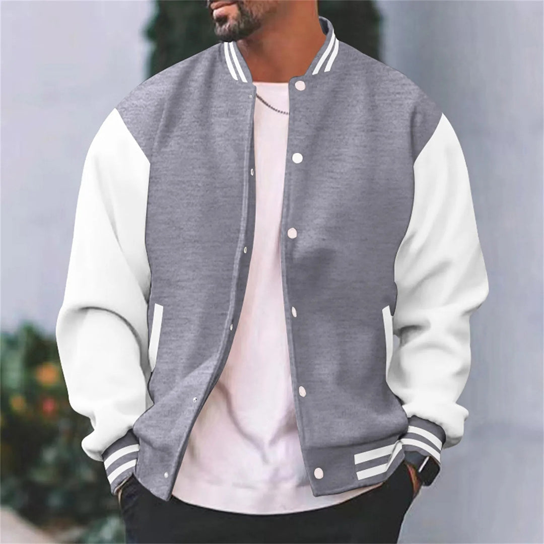Men's Ribbed Trim Baseball Jacket-Azzella London