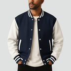 Men's Ribbed Trim Baseball Jacket-Azzella London