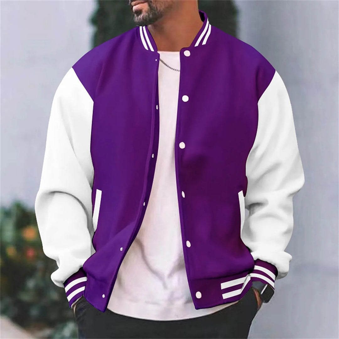 Men's Ribbed Trim Baseball Jacket-Azzella London