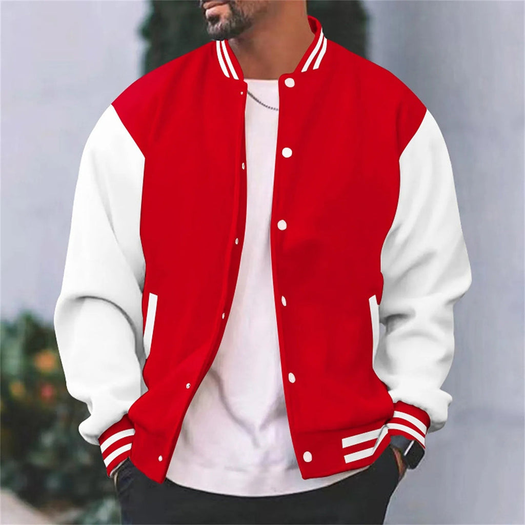 Men's Ribbed Trim Baseball Jacket-Azzella London